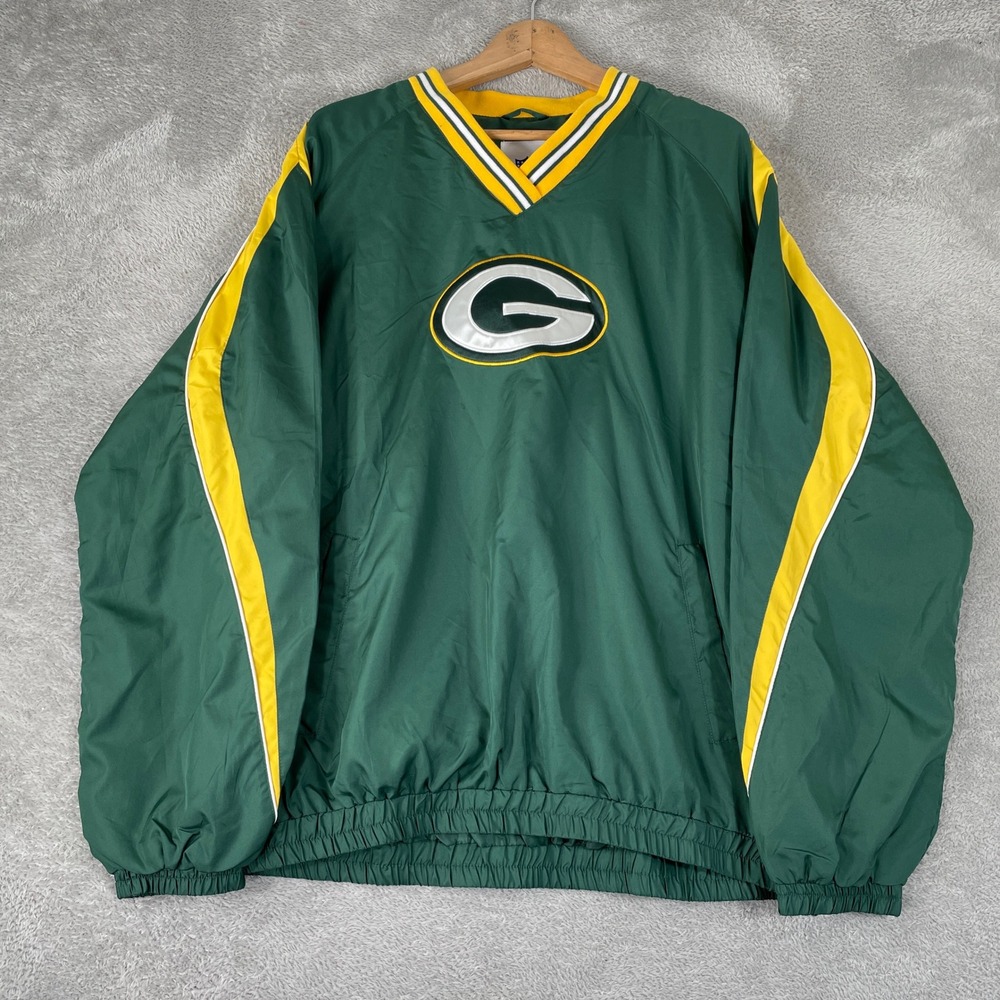 Green Bay Packers Windbreaker Mens Large Green NFL Pullover V-Neck Sportswear